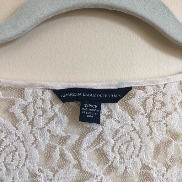 American Eagle Sheer cream blouse w/ bell sleeves - Picture 2 of 4